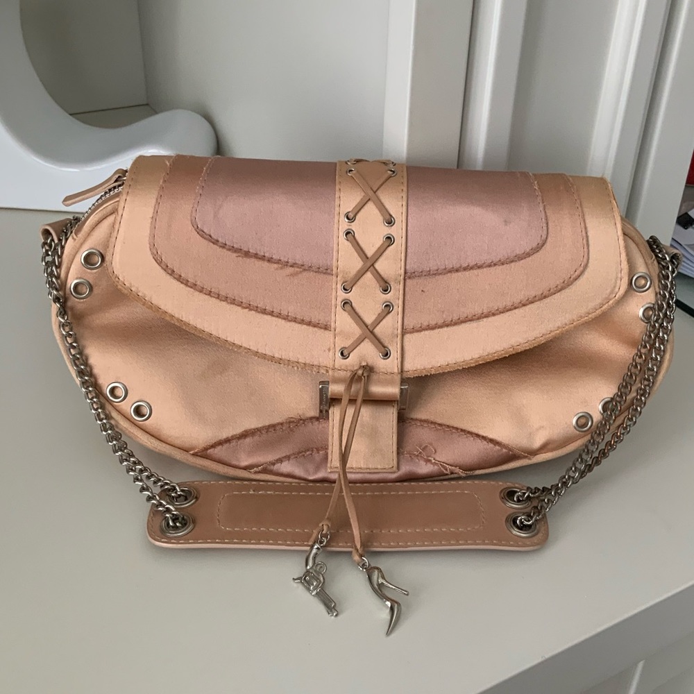 Vintage 90’S Y2K GIUSEPPE ZANOTTI Satin blush pink Shoulder Baguette Purse bag